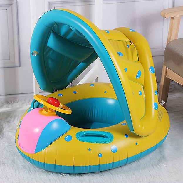 Swimtrainer Βρεφικό - Παιδικό Φουσκωτό Σωσίβιο με Τιμόνι - Λαβές & Σκίαστρο - Inflatable Swim Boat with Shade